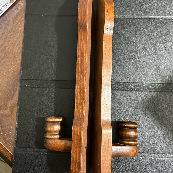 Set Pair 2 Vtg Mid Century Modern Wood Wall Candle Holders - Picture 2 of 6